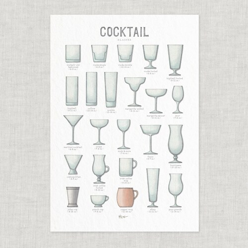 Cocktail Glasses Chart / Poster / Food / Illustrations / Art Etsy