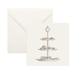 Tea: Afternoon Tea / Notecard / Thank You Card / Message Card / Birthday Card / Food Illustration / Courses / Scones / Clotted Cream / Jam
