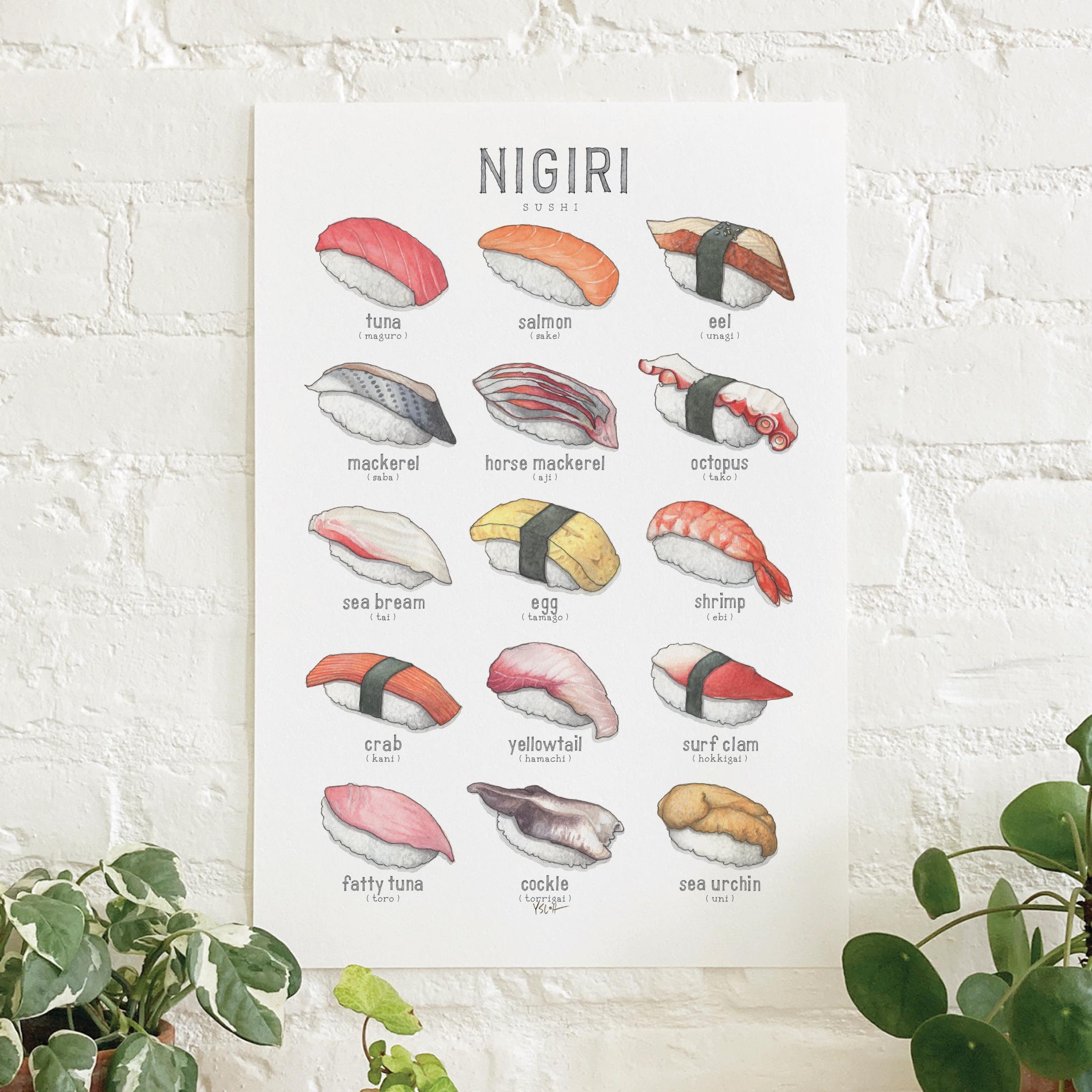 Sushi 1 of 2 (nigiri): Poster / Food / Vegetables / Illustrations