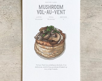 Mushroom Vol-au-Vent: Recipe Card / Notecard / Celebration / Food Illustration / Recipes / Mushrooms / Puff Pastry / Canapes / Hors d'Ouevre