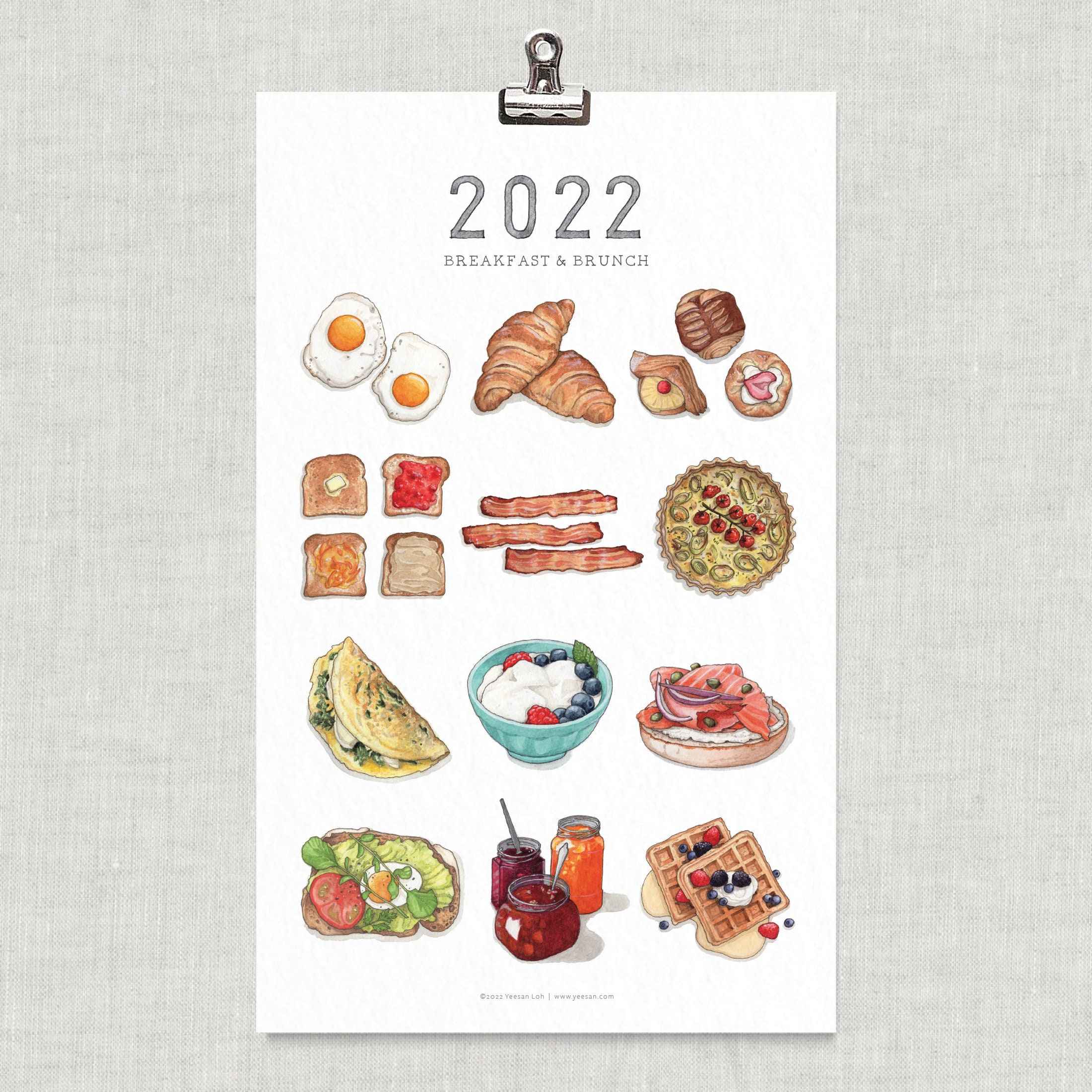 2022 Calendar: Breakfast & Brunch / Food Illustration / Art / | Etsy