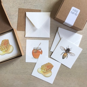 Bees & Honey : ミニカードボックスセット / ギフトタグ / 水彩イラスト / 小さなメッセージ / パーティーの記念品 / クリスマスプレゼント / ギフトバスケット