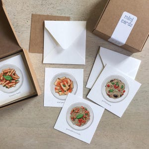 Pastasaucen auf Tomatenbasis: Mini Karten Box Sets / Geschenkanhänger / Aquarell Illustration / Kleine Botschaften / Partygeschenke