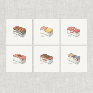 寿司：おし / 便箋 / サンキューカード / メッセージカード / バースデーカード / 水彩イラスト / うなぎ / たまご / マグロ / サーモン / サバ