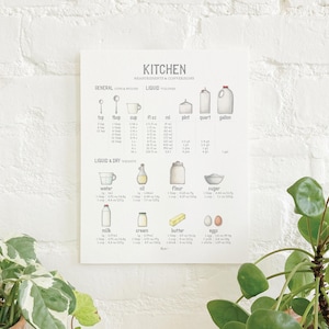 Medidas e conversões de cozinha: Impressão artística 8,5 x 11 / Ilustração em aquarela / Decoração para casa / Cozinha / Assados / Culinária / Xícaras / Colheres de sopa