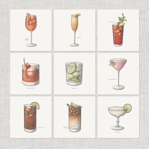 Cocktails (1 van 4): Notitiekaart / Bedankkaart / Berichtkaart / Voedselillustratie / Drank / Cocktail / Bar / Mixdrankje / Feest