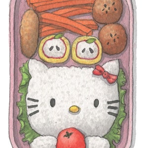 Bento Boxes: Kyaraben / Character Bento / Notecard / Thank You Card / Message Card / Birthday / Watercolor / Japanese / Hello Kitty image 2