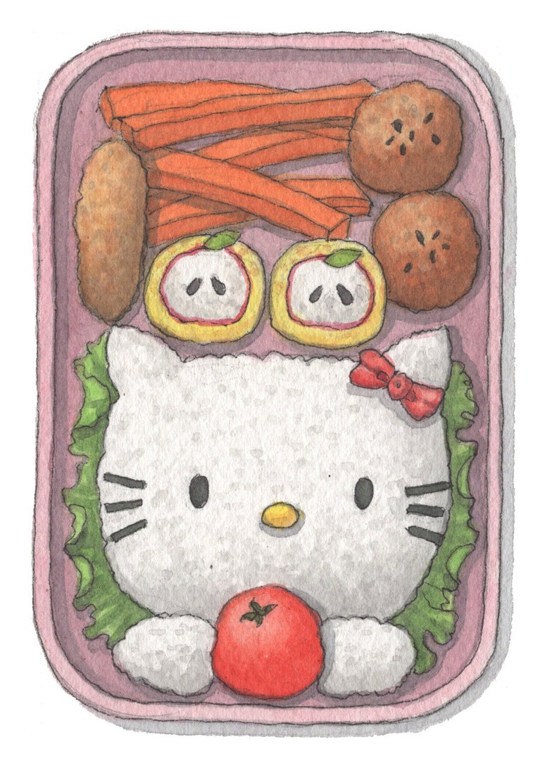 Bento Boxes: Kyaraben / Character Bento / Notecard / Thank You Card / Message Card / Birthday / Watercolor / Japanese / Hello Kitty image 2