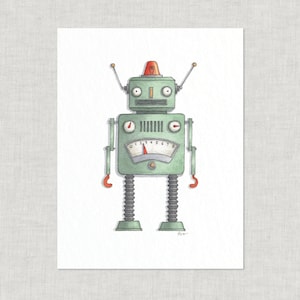 Robots (2 of 2): 8.5x11 Art Prints / Watercolor Illustration / Art Print / Home Decor / Robot / Vintage Toy