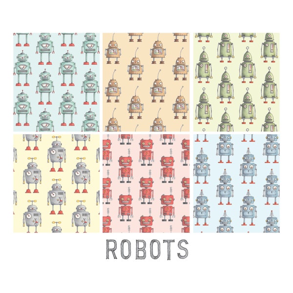 Robots: Gift Wrap Paper (13x19 sheet) / Birthday / Gifts / Parties / Scrapbooking / Robot / Vintage