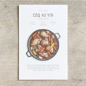 Coq au Vin: Cartão de receitas / Notecard / Obrigado / Aniversário / Comemoração / Ilustração de comida / Receitas / Comida / Culinária / Culinária francesa