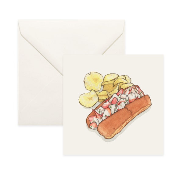 Lobster Roll: Notecard / Thank You Card / Message Card / Watercolor Illustration / Summer / Holiday / Food / Sandwich / Seafood