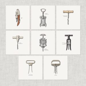 Abridores de vinho (1 de 2): Saca-rolhas / Chave alada / Zig Zag / Torcer e puxar / Bolso / Contínuo / The Durand / 2-Prong / Chave de vinho