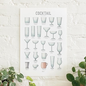 Cocktail 5 of 5 (Glasses): Poster / Food / Illustrations / Art Print / Home Decor / Cocktail / Mixed Drinks / Barware / Beverages / Glass