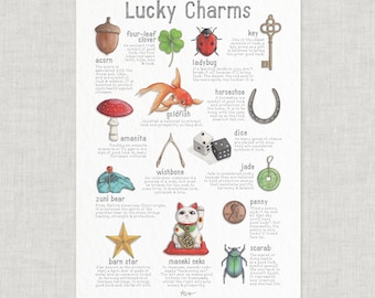 2023 Calendar: Lucky Charms / Good Luck / Four-leaf Clover / Ladybug / Key  / Horseshoe / Wishbone / Penny / Amanita / Acorn / Zuni Bear -  Norway