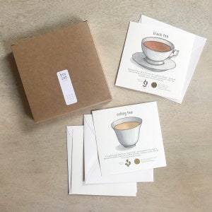 Tè: Cofanetto di carte / Biglietti da visita / Biglietti piatti / Illustrazione ad acquerello / Regali / Scatole regalo / Tè inglese / Corsi / Nero / Verde / Oolong