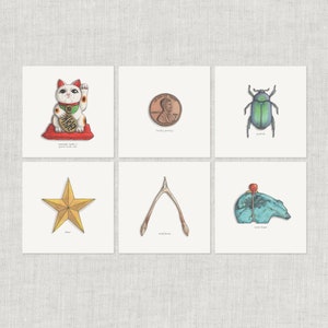 ラッキーチャーム（2/2）：ノートカード / サンキューカード / メッセージカード / バースデーカード / 水彩イラスト / 幸運 / チャーム / ウィッシュボーン