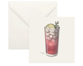 Cocktails: Sloe Gin Fizz / Notecard / Thank You Card / Message Card / Food Illustration / Beverage / Cocktail / Bar / Mixed Drink / Gin