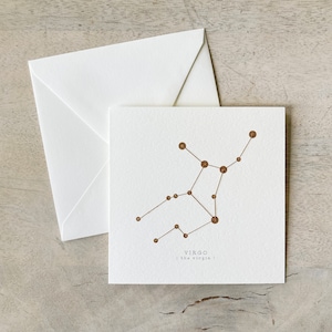 Constelaciones: Virgo / Zodíaco / Garbanzo / Notecard / Tarjeta de agradecimiento / Tarjeta de mensaje / Estrellas / Astrología / Astronomía / Virgen