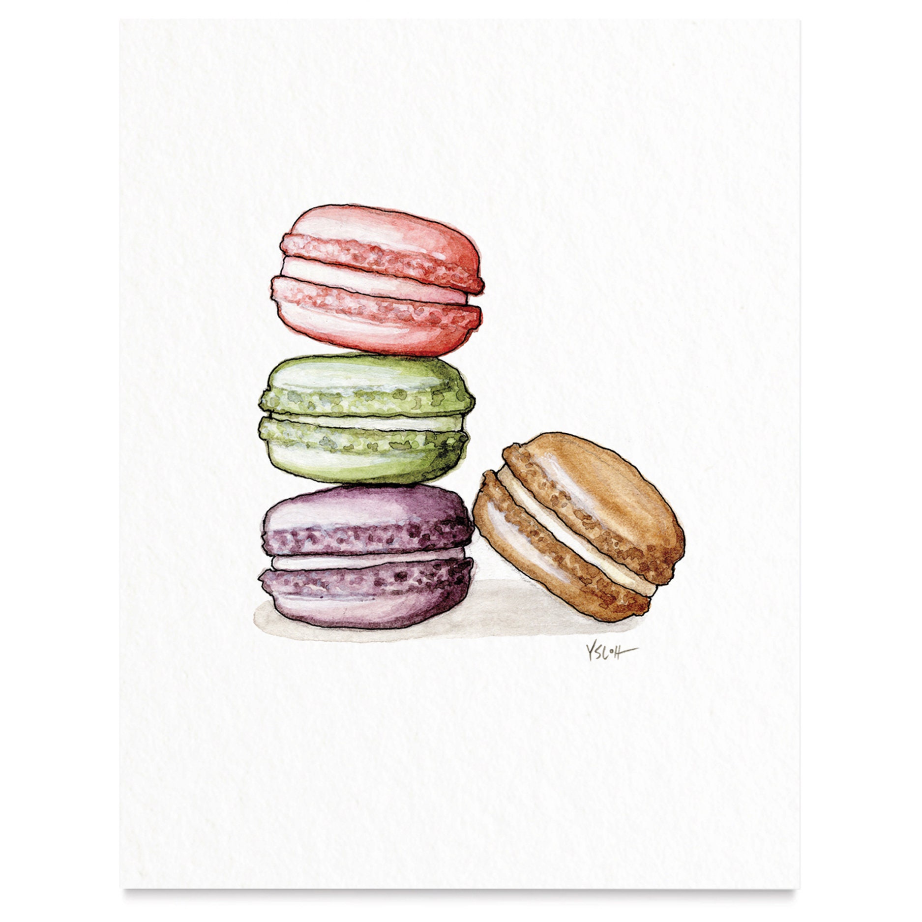 Postres Macarrones Ilustracion De Acuarela Impresion Etsy
