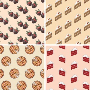 Desery 2 z 2: Papier do pakowania prezentów (arkusz 13x19) / Urodziny / Walentynki / Imprezy / Deser / Ciasto marchewkowe / Red Velvet / Szarlotka