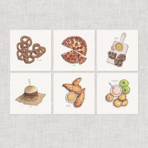 パブ料理（1/2）：ノートカード / サンキューカード / メッセージカード / 水彩イラスト / ビールのおつまみ / バーフード / プレッツェル / ピザ / スライダー