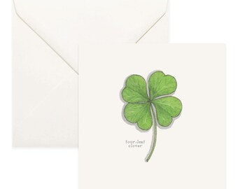 Four-Leaf Clover: Good Luck / Notecard / Thank You Card / Message Card / Birthday Card / Watercolor Illustration / Irish