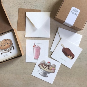 Lody: Zestaw mini kartek / Etykiety prezentowe / Ilustracje akwarelowe / Małe wiadomości / Upominki na imprezę / Prezenty świąteczne / Kosze prezentowe