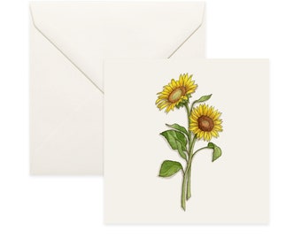 Flowers: Sunflower / Sunflowers / Notecard / Thank You Card / Message Card / Birthday / Watercolor / Flower / Flora / Nature