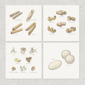 Massas (2 de 2): Cartão de agradecimento / Cartão de mensagem / Cartão de aniversário / Ilustração em aquarela / Massas / Macarrão / Lasanha / Nhoque