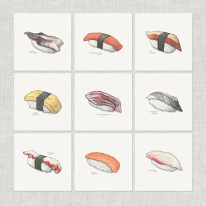 Sushi . Nigiri (1 z 2) / Kartka z notatką / Karta z podziękowaniem / Karta z wiadomością / Karta urodzinowa / Ilustracja akwarelowa / Japońskie / Owoce morza / Tuńczyk