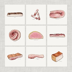 ベーコン（2/2）：ノートカード / サンキューカード / メッセージカード / 食べ物のイラスト / 豚肉 / 塩漬け肉 / パンチェッタ / ストリーキー / カナダ産 / ラードン