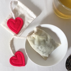 Set of 2 Reusable Cotton Tea Bag - Heart Shaped Tea Tag | Reusable Fabric Strainer | Mother's Day Gift | Tea Lover Gift | Heart Pocket Hug