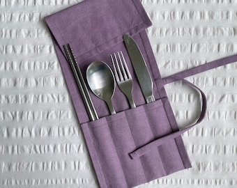 Zero Waste Cutlery Wrap - Purple | Travel Utensil Wrap | Lunch Bag | Eco-friendly