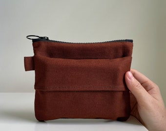 Zero Waste Travel Tissue Pouch & Reusable Cotton Flannel Facial Tissues - Brown | Travel Tissue Holder | Zipper Pouch | Handkerchiefs