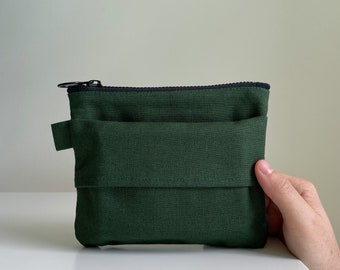 Zero Waste Travel Tissue Pouch & Reusable Cotton Flannel Facial Tissues - Green | Travel Tissue Holder | Zipper Pouch | Handkerchiefs