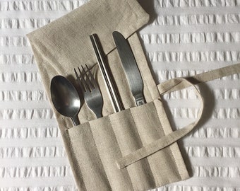 Zero Waste Cutlery Wrap - Natural | Travel Utensil Wrap | Lunch Bag | Eco-friendly Gift | Minimalist Gift