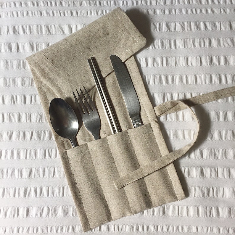 Zero Waste Cutlery Wrap Natural Travel Utensil Wrap Lunch Bag Eco-friendly Gift Minimalist Gift image 1