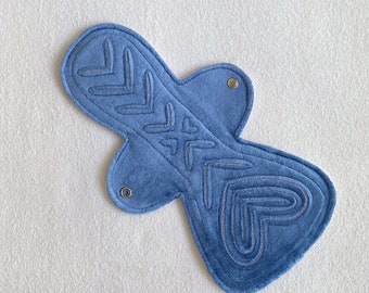 Wide Gusher Cloth Pad - Blue Hearts | Organic Bamboo Velour | 3" Snapped Width | 12" 14" 16" | Overnight Postpartum | Gift For New Mom