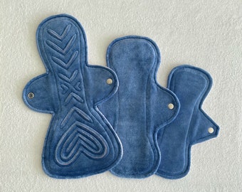Cloth Pad Starter Set: 3 Pads | Organic Bamboo Velour | 8" Light 10" Moderate 12" Heavy