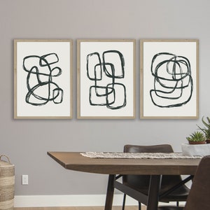 Set of 3 Mid Century Boho Canvas Art - Abstract Gallery Wrap - Minimalist Poster Frame - Modern Farm house Dining room Kitchen Wall Decor