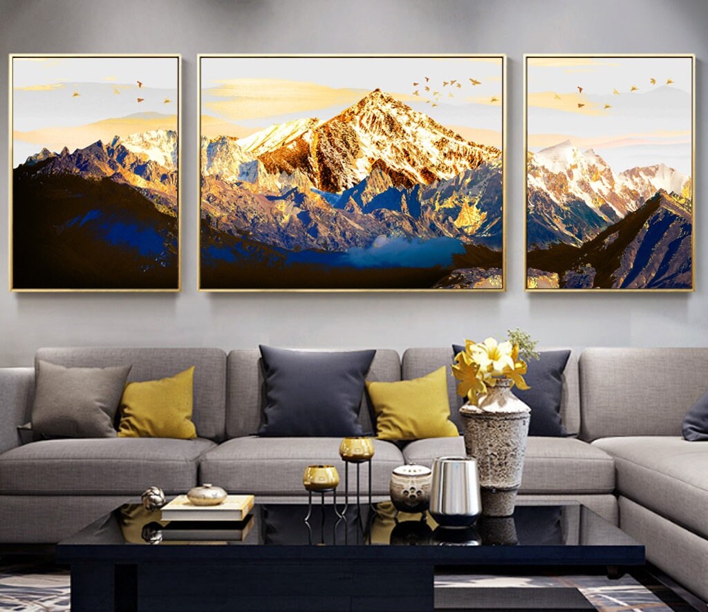 Set of 3 Gold Mountain Abstract Canvas Art 3 Piece Canvas - Etsy