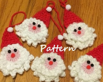 Crochet Santa" PATTERN ONLY", Santa Clause Ornament, Christmas Tree Ornament, Hand Crafted, Crochet Christmas Ornament, PDF Download