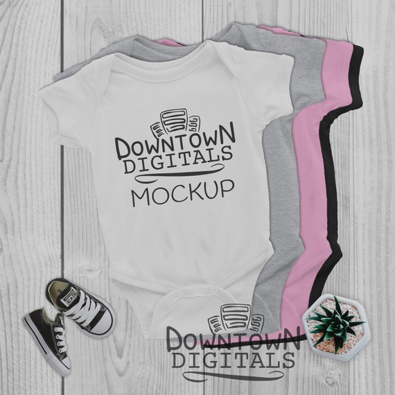 Rabbit Skins 4400 Mockup White Baby Bodysuit Mock Up