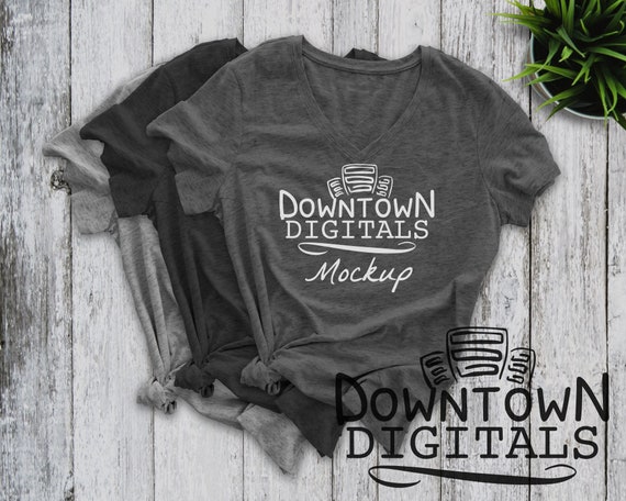 Womens V Neck Flat Lay Mockup Bella Canvas 3005