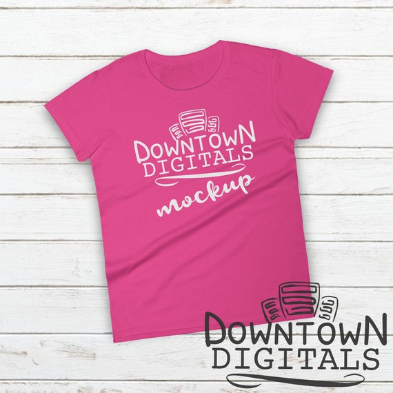 Flat Lay Mockup Hot Pink Womens T-Shirt Anvil Flat Lay Mockup Hot Pink Womens T-Shirt Anvil