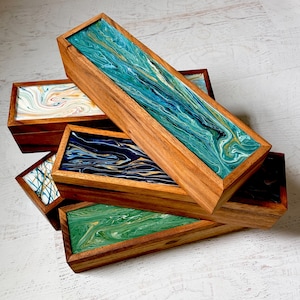 Colorful Hand-Painted Wood Tea Box | 5 Compartment Tea Bag Organizer
