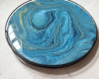 18" Lazy Susan Turntable with rail - Shades of Blue and Gold