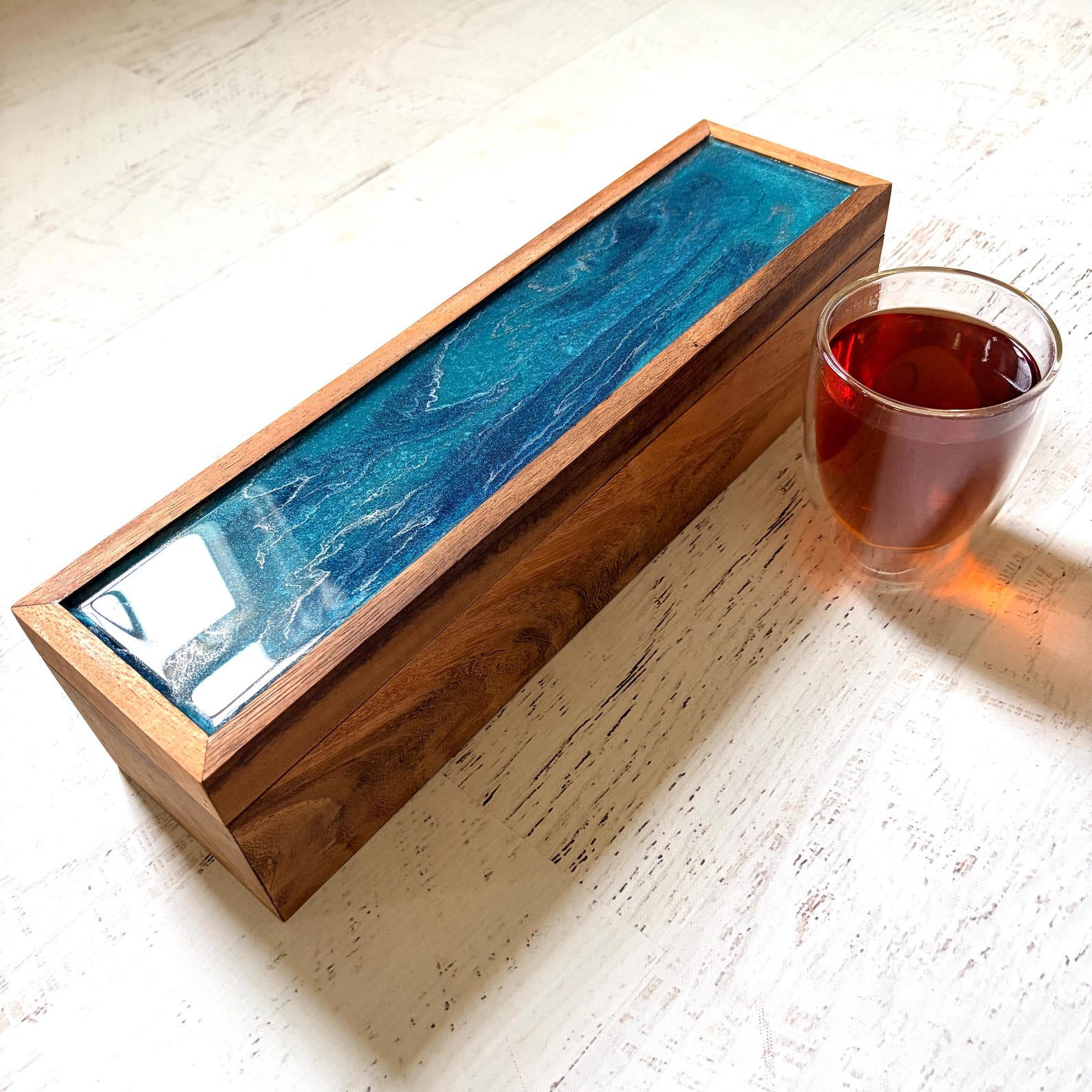 Wooden Tea Box / 5 Compartments / T2044 Sparke Teal