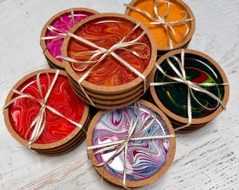 Hand-Painted Colorful Cork Coasters - Set if 4
